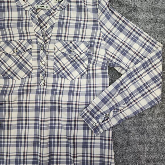 Orvis Shirt Womens 4 Plaid Long Sleeve 1/2 Button Up Top Casual Pockets Outdoor - Picture 12 of 14